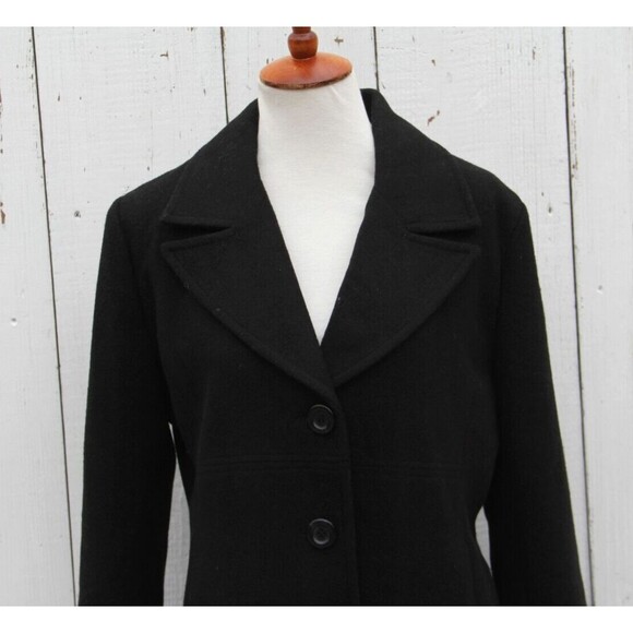 Kimi + Kai Joann Women's Black WOOL Blend Collared Long Button Up Coat Sz L - Picture 5 of 8